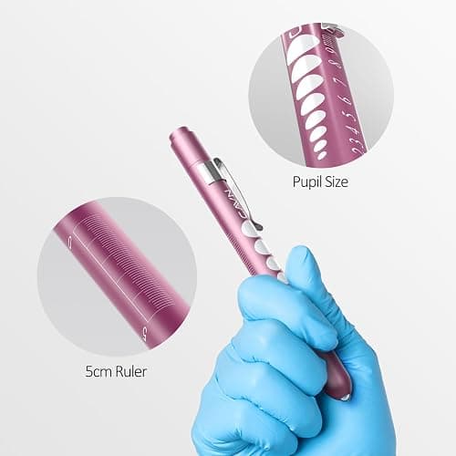 CAVN Pen Light with Pupil Gauge LED Penlight for Nurses Doctors, 2 Pcs Reusable Medical Penlight for Nursing Students (Rose Pink/Bluish Purple) thumbnail 3