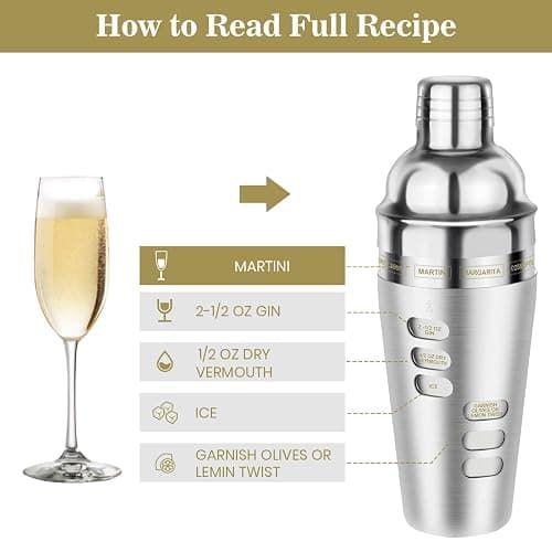 Cocktail Shaker Martini Shaker Set with Recipe, 24 oz Martini Shaker Drink Shaker Drink Mixer Stainless Steel Cocktail Shaker Set Bartender Kit thumbnail 3