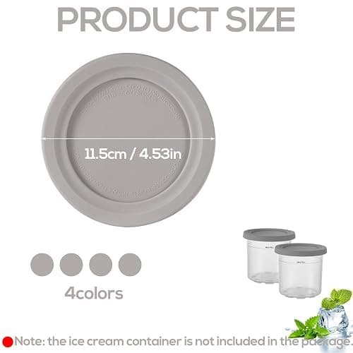 4pcs Lids for Ice Cream Cups, Diameter 4.53in Silicone Round Container Can Cover Accessories Food Storage Lid Replacement Part for Ninja Creami NC301 NC300 NC299AMZ Series Ice Cream Maker(Grey) thumbnail 2