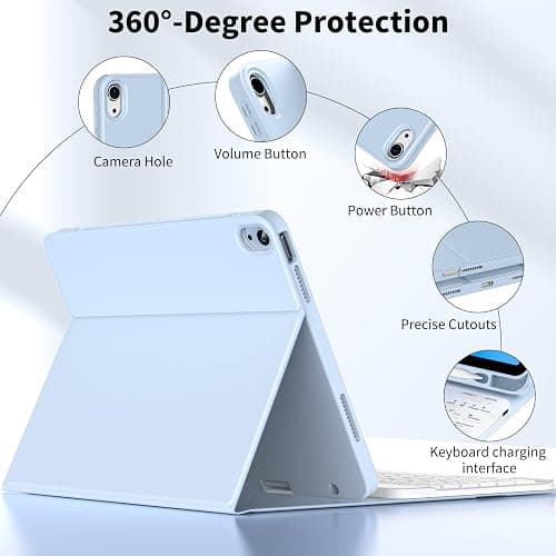 IAMKHO Keyboard Case for iPad (A16) 11th Gen 11 Inch 2025, iPad 10th Generation 10.9 Inch 2022, Detachable Wireless Bluetooth Keyboard with Built-in Left Side Pencil Holder (Sky Blue) thumbnail 7