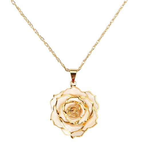 AliveRose Real Rose Gold Dipped Necklace Gifts for Women, 24K Gold Dipped Rose Pendant Necklace Jewelry Mothers Day Anniversaries Birthday Christmas Special Occasions Gifts for Her Mom Wife - Image 1