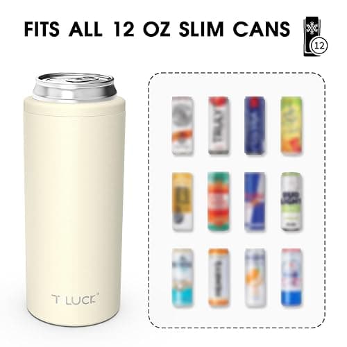 TILUCK Skinny Can Cooler for Slim Beer & Hard Seltzer, Stainless Steel, Doucle-Walled Stainless Steel Insulated Slim Cans, Standard 12 oz (Frosted Beige) thumbnail 4