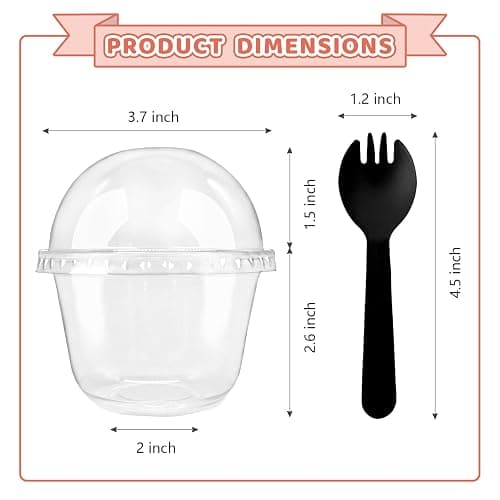 Szsrcywd 100Pcs 10oz Plastic Dessert Cups with Dome Lids,50Pcs Disposable Clear Parfait Party Cup(No Hole) and 50Pcs Sporks,Snack Containers Bowls for Cake,Mousse,Milkshake,Yogurt,Ice Cream,Fruits thumbnail 3