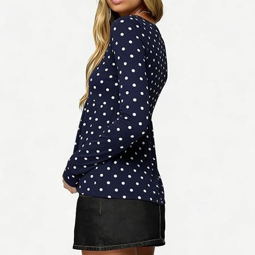 Baynoyia Women Babydoll Shirt Long Sleeve Henley Polka Dot Peplum Top Y2K | Button Up Neck thumbnail 5