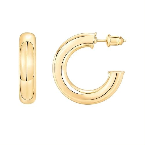 PAVOI 14K Gold Plated Chunky 6.5mm Hoop Earrings for Women, Lightweight - Image 1