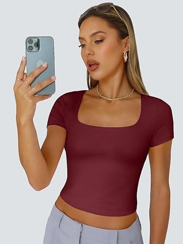 Trendy Queen Tshirts Shirts for Women Double Lined Going Out Crop Tops 2025 Spring Summer Workout Y2k Clothes Beach Fashion thumbnail 6