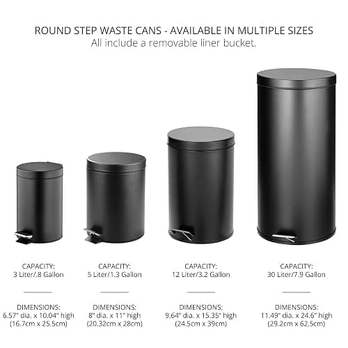 mDesign Tall 30 Liter, Large Round Metal Lidded Step Trash Can, Thin Compact Garbage Bin with Removable Liner Bucket for Bathroom, Kitchen, Craft Room, Office, Garage - Soft Brass thumbnail 6