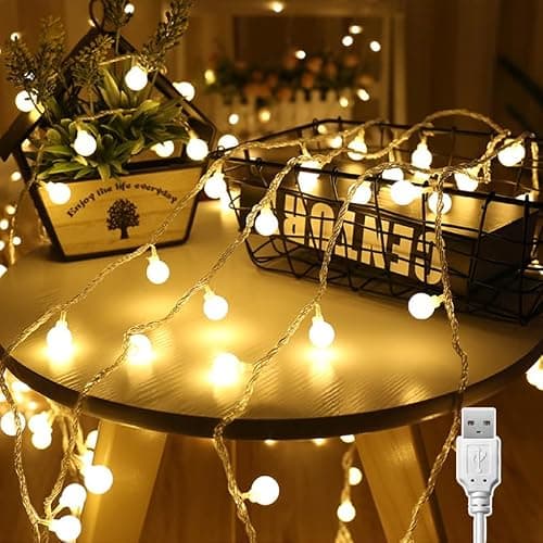Liyade Lichterkette Innen, 7M 40LED Lichterkette Warmweiß, Kugel Lichterkette USB 5V 2700K, Ideal für Zimmer, Kinderzimmer, Balkon, Hochzeiten, Partys, Weihnachten Deko - Image 1