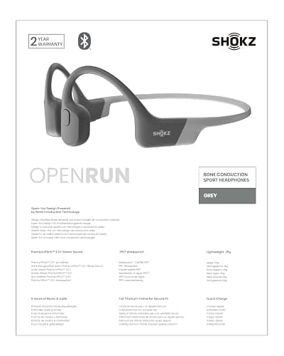 SHOKZ OpenRun, Bone Conduction Headphones,Open-Ear Bluetooth Wireless Sport Headphones for Running & Workout,Sweat Resistant, Long 8H Playtime,Mic,Hair Band-Standard-Grey thumbnail 11