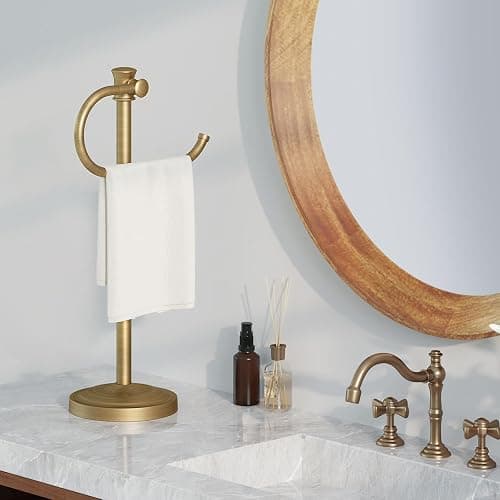 BESy 17 Inch Antique Brass Stand Towel Bar Hanger Hand Towel Bar Bathroom Vanity Countertop Towel Holder Free Standing Stainless Steel Towel Ring Hardware Accessories Towel Rack thumbnail 3