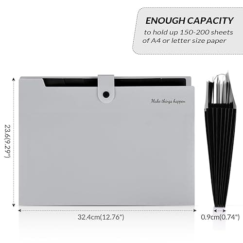 SKYDUE Accordion File Organizer, 8 Pockets Expanding File Folders, Portable Document Paper Organizer, Home College School Office Supplies, Letter Size Gray - Gray thumbnail 5