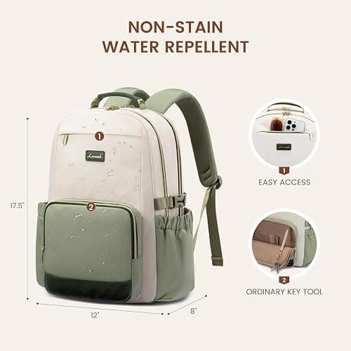 LOVEVOOK Laptop Backpack for Women with Pouch Pocket for Large Capacity Cup,15.6 Inch Laptop Computer Bag Travel Backpack Purse,Waterproof Work College Teacher Bags,White-Bean Green-Dark Olive Green thumbnail 5
