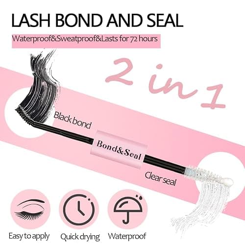 Lash Bond and Seal Kit 4 Pcs DIY Lash Extension with Waterproof Lashe Cluster Glue 72h Hold and Seal Lash Remover Tweezers Portable Eyelash Brush with Cap for Eyelash Extensions Beginners thumbnail 2