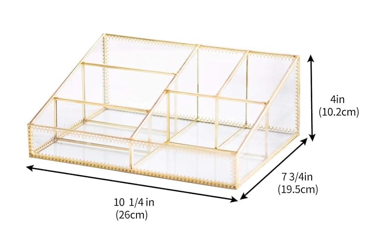 Makeup Organizer Antique Countertop Cosmetic Storage Box Glass Beauty Display, Gold Spin Large Capacity Holder for Brushes Lipsticks Skincare Toner thumbnail 3