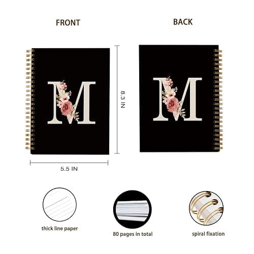 OXW Personalized Black Initial Letter M Notebook, Custom Notebook for School, Custom Gifts, Personalized Monogrammed Gifts for Women, Customized Notebook, Hardcover Spiral Notebook 5.5 x 8.3 thumbnail 3