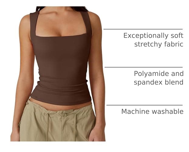 QINSEN Women's Square Neck Sleeveless Double-Layer Tank Tops Basic Tight T Shirts thumbnail 4