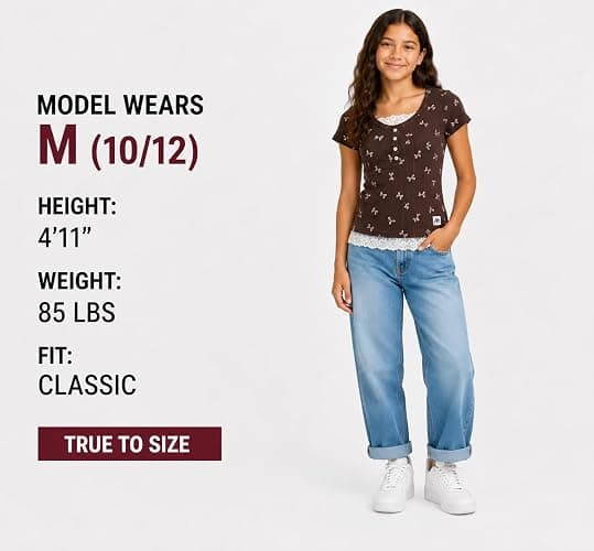 AEROPOSTALE Girls Henley Shirts, Short Sleeve 2fer Lace Trim Top, Y2K 7-16 | Layered Look at Neck and Hem, Pairs with Denim, Skirts, or Leggings, Classroom to Weekend Wear, Delicate Detailing thumbnail 6