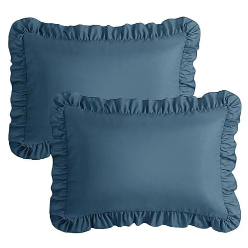 KKJIAF Ruffle Pillow Cases Standard Size Set of 2, Ruffled Pillow Covers with Envelope Closure, Wrinkle Resistant Ruffled Pillow Shams 20" x 26", Dark Blue thumbnail 7