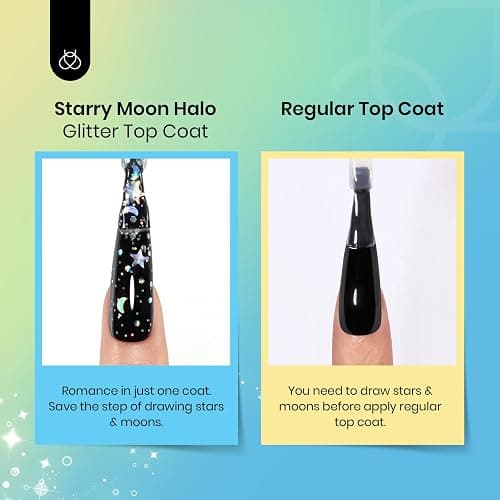 beetles 2 In 1 Silver Glitter Top Coat, 15 ML No wipe Stars Moon Halo Top Coat Soak Off UV Uv Led Gel Nail Polish Long Lasting Highly Shine Manicure Art Decoration Supplies thumbnail 4