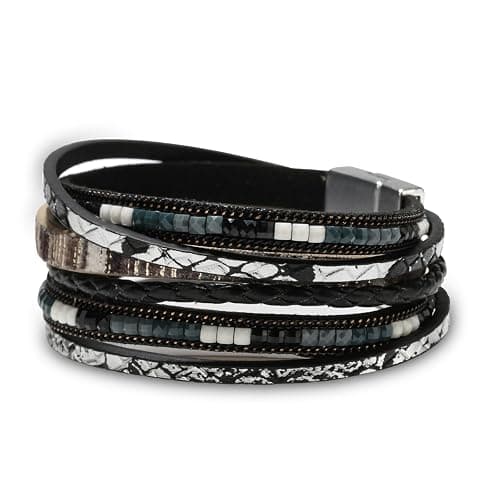 Fesciory Leather Wrap Bracelets for Women, Boho Leopard Multi-Layer Crystal Beads Cuff Bracelet Jewelry - Image 1