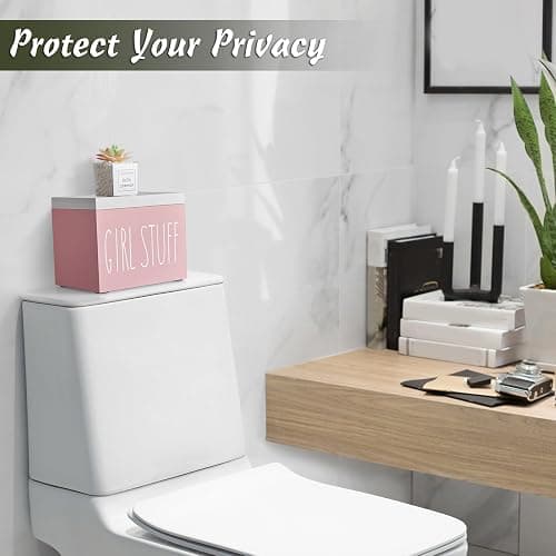 DRASTAR Tampon Holder for Bathroom, Pink Lady Stuff Box for Bathroom Accessories, Pink Bathroom Decor,Feminine Product Organizer, Pad Organize Case with hinged lid, Shark Week Tampon Storage thumbnail 4