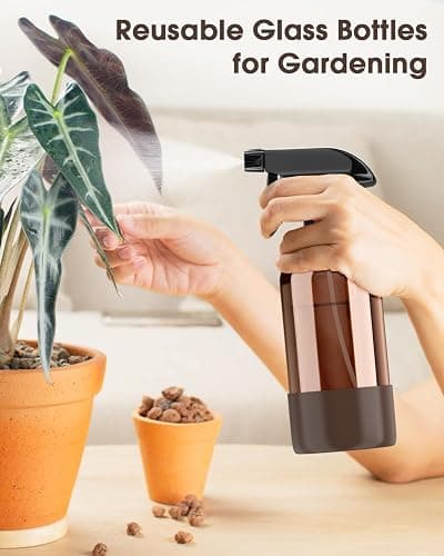Bontip Glass Spray Bottle with Silicone Sleeve Protection, Amber Glass Spray Bottle Set for Window Cleaner Aromatherapy Facial Hydration Watering Flowers Hair Care 2 Pack/16 oz (Black & Brown) thumbnail 7