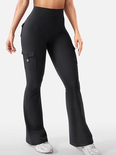 YEOREO CoreFlex Women Workout Flare Leggings | Hidden Scrunch, High Waisted, Cargo Pockets, Gym, Yoga, No Front Seam, Buttery Soft, 28"/30"/32"/34" thumbnail 4