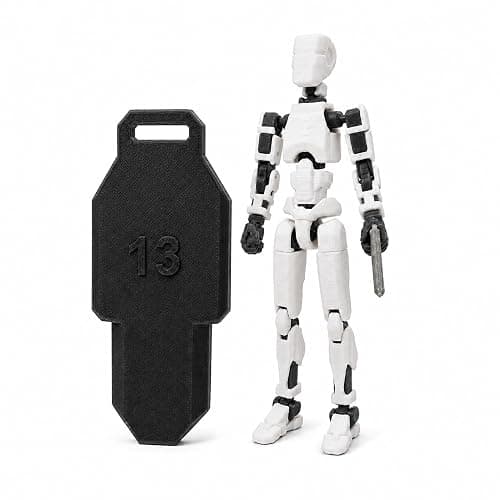 prntedtou Guardian T13 Action Figure, Pre-Assembled 3D Printed Articulated Robot Figure with Defense Shield, White Gray Poseable Collectible Desk Display Model for Sci-Fi Robot Fans - Image 1