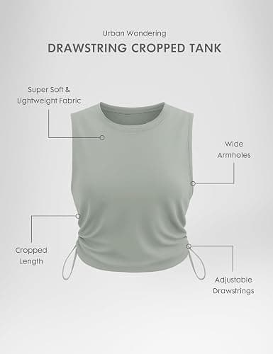 INGIA Pima Cotton Women Crew Neck Workout Cropped Tank Tops Ruched Side Sleeveless Gym Yoga Running Shirts thumbnail 5