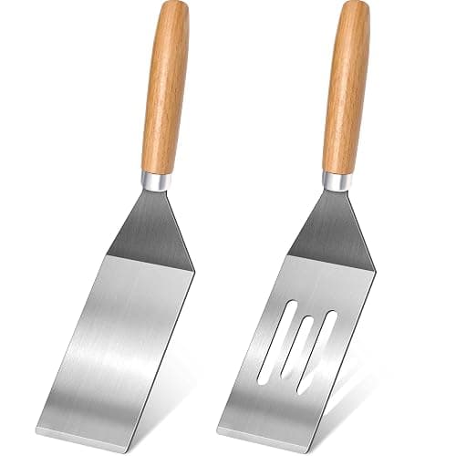 2-Piece Small Stainless Steel Spatula Set with Wooden Handles, Ideal for Flipping, Cooking, and Serving. Perfect for Brownies, Tiramisu, Cookies, Lasagna, and Pancakes. - Image 1