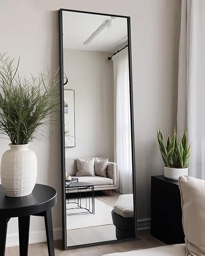 TRAHOME Full Length Mirror, Standing Large Floor Mirror with Aluminum Frame for Bedroom, Living Room, Bathroom(Black) thumbnail 7