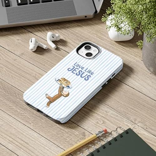 Cu.rious G.e.orge Phone Case, Cart.oon Monkey Phone Cover with Love Like Jesus Bible Verse and Pancake Design Phone Case Multicolor thumbnail 4