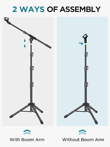 InnoGear Microphone Stand, Tripod Boom Arm Floor Mic Stand Height Adjustable Heavy Duty with Carrying Bag 2 Mic Clips 3/8" to 5/8" Adapter for Singing Podcast for Blue Yeti Shure SM58 SM48 Samson Q2U thumbnail 6