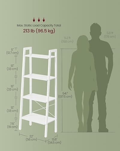 VASAGLE Ladder Shelf, 4-Tier Bookshelf, Storage Rack, Bookcase with Steel Frame, for Living Room, Home Office, Kitchen, Bedroom, Industrial Style, Maple White and Pearl White ULLS044W44 thumbnail 3