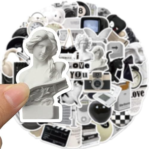 Aesthetic VSCO Stickers for Water Bottles,Black and White Simple Vinyl Sticker for Laptop,61Pcs DIY Decorate Skateboard Computer Phone Decals for Kids Girls Teens (Black & White) thumbnail 4