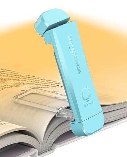 HIONXMGA Book Light,Rechargeable Reading Light for Books in Bed at Night | Up to 100H Runtime,3 Amber Colors,Stepless Dimming,Eye-Caring Mode,USB Charging,Bookmark,Women Book Lovers,Christmas,Blue - Image 1