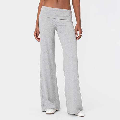 NZNDSHD Fold Over Yoga Pants for Women Low Rise Straight Leg Sweatpants Y2k Solid Color Stretchy Loose Gym Lounge Leggings thumbnail 3