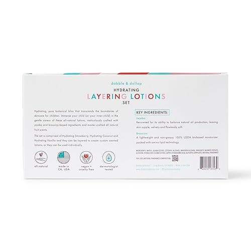 Dabble & Dollop Layering Lotion Set, Hydrating Strawberry, Coconut and Vanilla Scented Lotions for Kids, All-Natural, USA Made, Dermatologist Tested, Vegan & Cruelty-Free (Set of 3) thumbnail 3