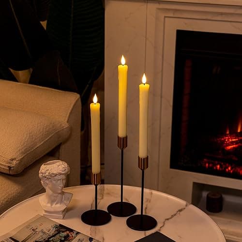 Homemory Real Wax LED Flameless Taper Candles with Remote Timer, 9.6 Inches Ivory Fake Candlesticks, Dripless Battery Operated Window Candle with 3D Flickering Flame for Fireplace Xmas Halloween thumbnail 3