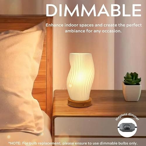Zenply Dimmable Novelty Small Table Lamp for Bedroom, Vintage Style Striped Night Light, Mini Bedside Lamp for Small Space, Kids Room, Office, Dorm thumbnail 2