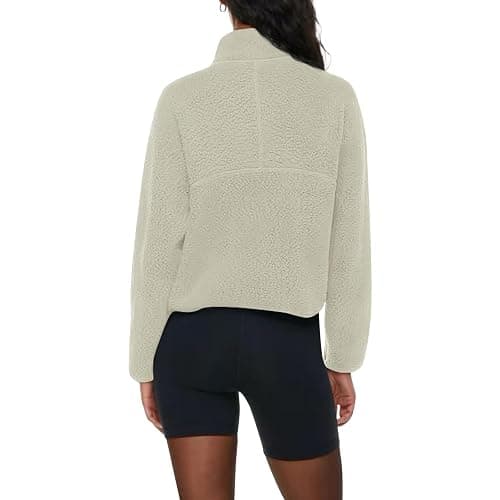 Zip Up Hoodie Women Fuzzy Fleece Womens Half Zip Pullover Soft Warm Cropped Sweatshirt Y2k Fall Winter Sweaters Beige M thumbnail 3