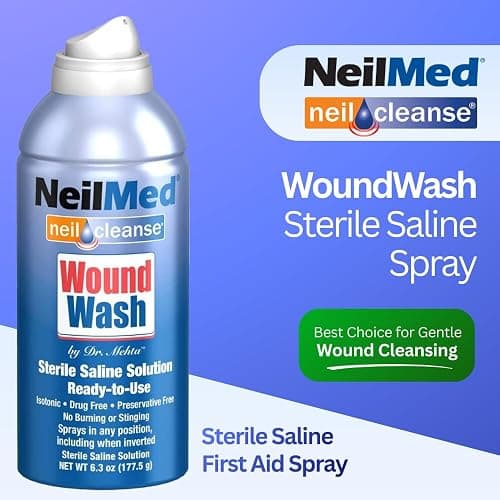 NeilMed Cleanse Sterile Saline Wound Wash, 6.3 Ounce | 0.9% Sodium Chloride, USP Grade Water, Preservative-Free, For Superficial Abrasions, Any-Angle Dispensing, 177 ml thumbnail 4