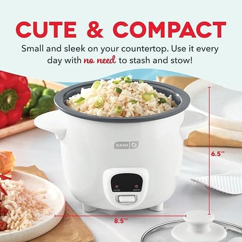 Dash Mini Ceramic Rice Cooker - Designed for Single-Serve Cooking - Compact Rice Cooker with Nonstick Removable Pot, Keep Warm Function & Easy-to-Clean Sleek Design - White Ceramic thumbnail 2