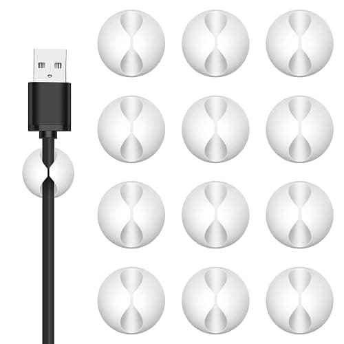 Flezoo Cord Holder Cable Clips, 12PCS White Adhesive Cord Organizer Charger Holder Wire Management Keeper for Nightstand, Desk, Office or Mouse - White - Image 1