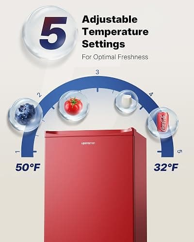 Upstreman 3.2 Cu.Ft Mini Fridge with Freezer, Red-BR321 | Adjustable Thermostat, Energy Saving, Low Noise, Reversible Door, Small Refrigerator for Dorm, Bedroom, Office thumbnail 5