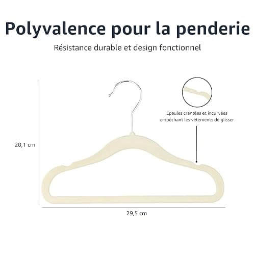Amazon Basics Lot de 30 cintres antidérapants en velours pour enfants et tout-petits, 29 cm, beige thumbnail 3