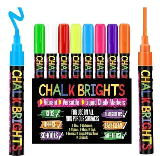 Chalk Pens for Blackboards Glass and Windows - 8 Coloured Chalk Markers | Reversible 6mm Bullet & Chisel Tips, Wipe-Clean Liquid Ink, Neon Shades, for Tuff Trays, Menus & Pavement Signs thumbnail 3