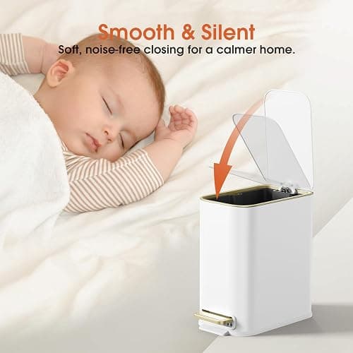 GibHerz Small Bathroom Trash Can with Lid Soft Close, 5L / 1.3 Gallon Slim Garbage Can with Removable Inner Bucket, Step Stainless Steel Trash Bin for Office, Bathrooms, Bedroom, Living Room (White) thumbnail 4