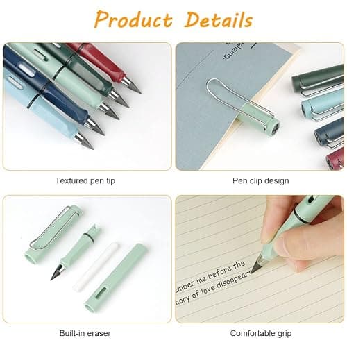 Ainiv Inkless Pencil with Eraser, 5 Sets Infinity Pencil Everlasting Pencil, Reusable Infinite Pencil with Extra 5 Eraser & 5 Replaceable Nibs, Endless Pencil for Home Office School Writing Drawing thumbnail 3
