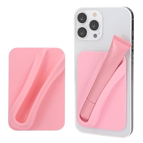 Meowpoo Protective Lip Gloss Case with Adhesive Holder for Most Phone Models, Stylish and Convenient Grip-On Silicone Lip Balm Case (Pink) - Image 1